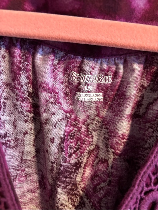 St. John's Bay Purple Floral Crochet V-Neck Tank - Picture 2 of 4